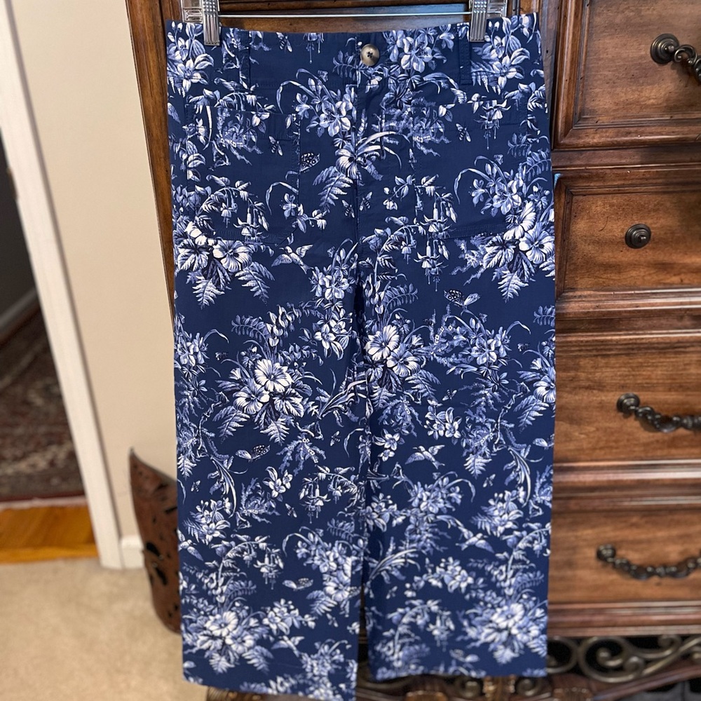 Anthropologie Navy & White Floral Wide-Leg Pants
